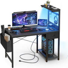Gaming Desk 100 X 50 Cm with Power Outlet and LED Light,  Shelves& Storage Drawe