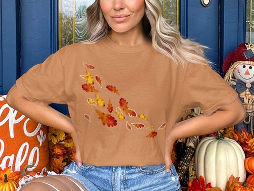 Blowing Casual Fall Leaves Comfort Colors Cotton T-Shirt - Picture 42 of 49