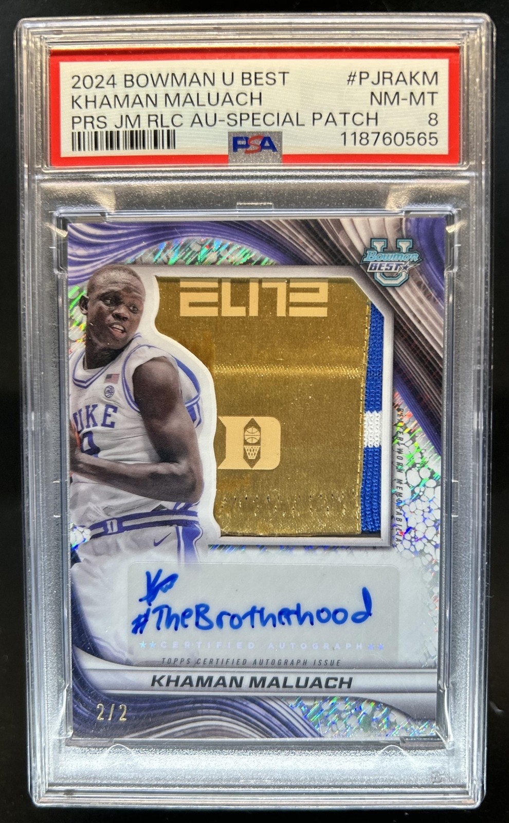2024-25 Bowman's Best U Khaman Maluach Jumbo Auto Special Patch #/2 PSA 8