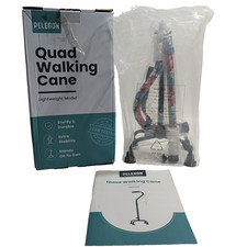 PELEGON Quad Cane 300lb Adjustable Walking Cane w/ Large 4 Pronged Base Flower