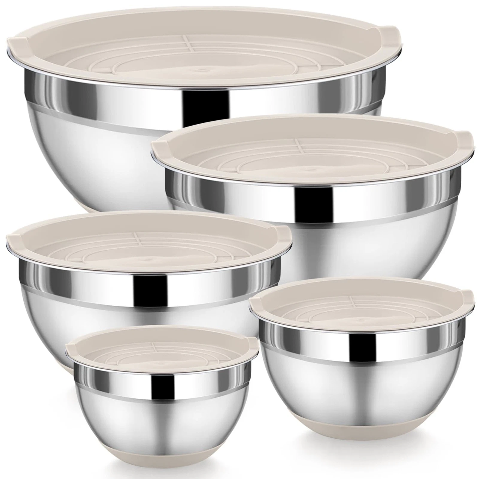 Mixing Bowls with Lids Set of 5, Stainless Steel Nesting Salad Bowl with Lid ...