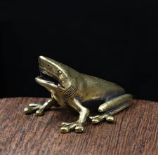 Brass Shark Head Frog Figurine Small Animal Statue Table Home Decoration Toy