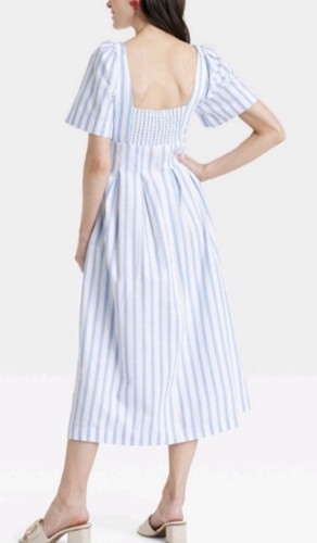 A New Day Short Sleeve Midi Dress White/Blue Stripped Size 4 NWT - Picture 2 of 5