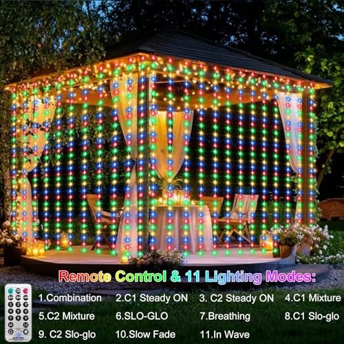 600 LED Curtain Lights 20Ftx10Ft Dual Color 20Ft x 10Ft Warm White & Multicolor - Afbeelding 5 van 8