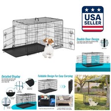 Compact 24-Inch Dog Cage with Double Door Access and Removable Handle for Travel