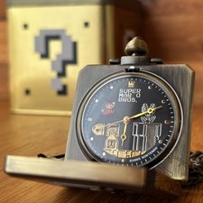 Super Mario Bros. Pocket Watch NINTENDO Prize Bronze Black w/Box Very Good