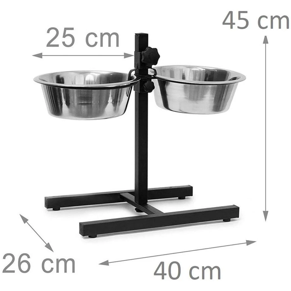 Ciotola Doppia per Cani con Supporto Regolabile 2 scodelle Acciaio , Ciotole 2Lt - Immagine 2 di 4