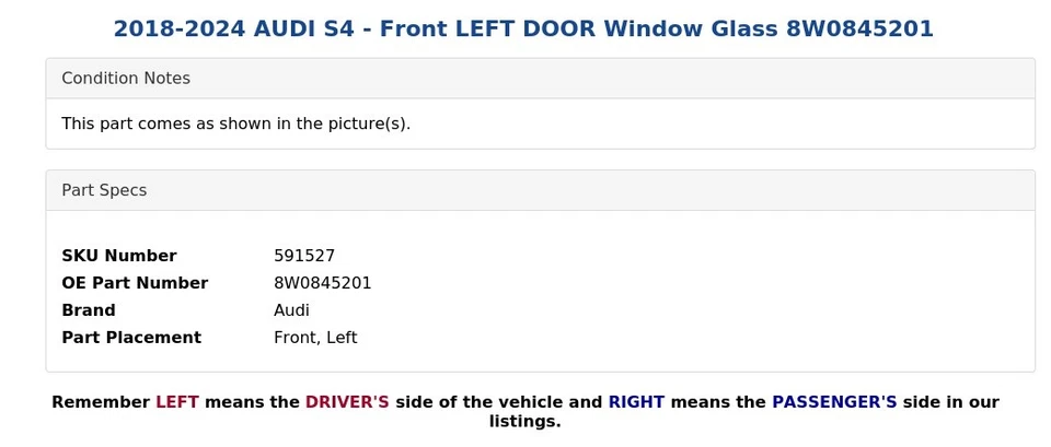 2018-2024 AUDI S4 - Front LEFT DOOR Window Glass 8W0845201 - Image 3 of 4
