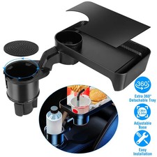 Car Cup Holder Expander with Large 360  Swivel Tray - 2-in-1 Food Table  Organi