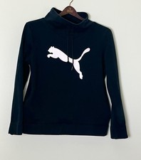 Puma Mock Neck Sweatshirt Women s Medium Black Gym Athleisure Metallic Workout