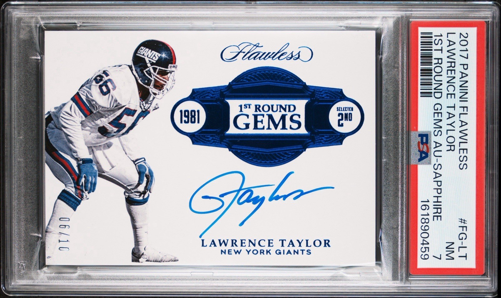 2017 Flawless Lawrence Taylor 1st Round Gems Auto Sapphire /10 PSA 7