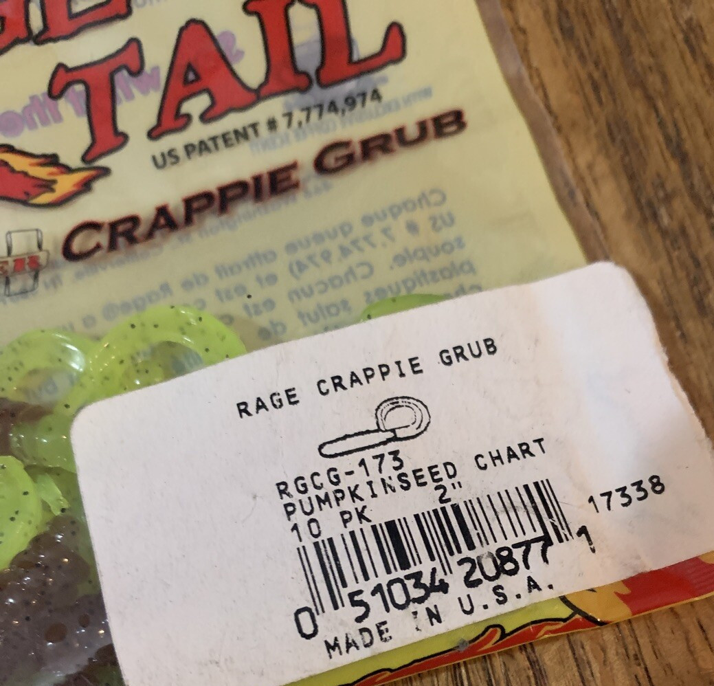 Rage Tail Strike King 2” Crappie Grub Pumpkinseed Chart-1pk of 10pcs-NEW - Image 3