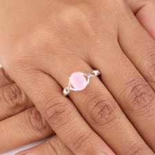 Rose Chalcedony Gemstone 925 Sterling Silver Jewelry Handmade Ring Gift For Her