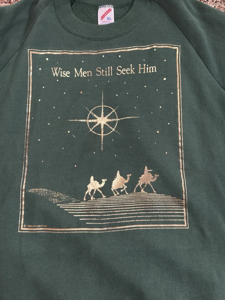 Suéter Vintage Cuello Redondo Hombres Magos Todavía Lo Buscan Jesús 1989 XL Biblia EE. UU. Foto 3 de 4