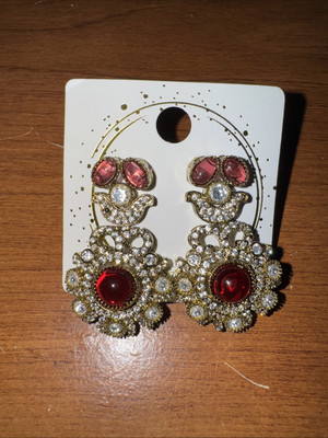 AD Earrings With Pota Stone In Antique Gold Polish 