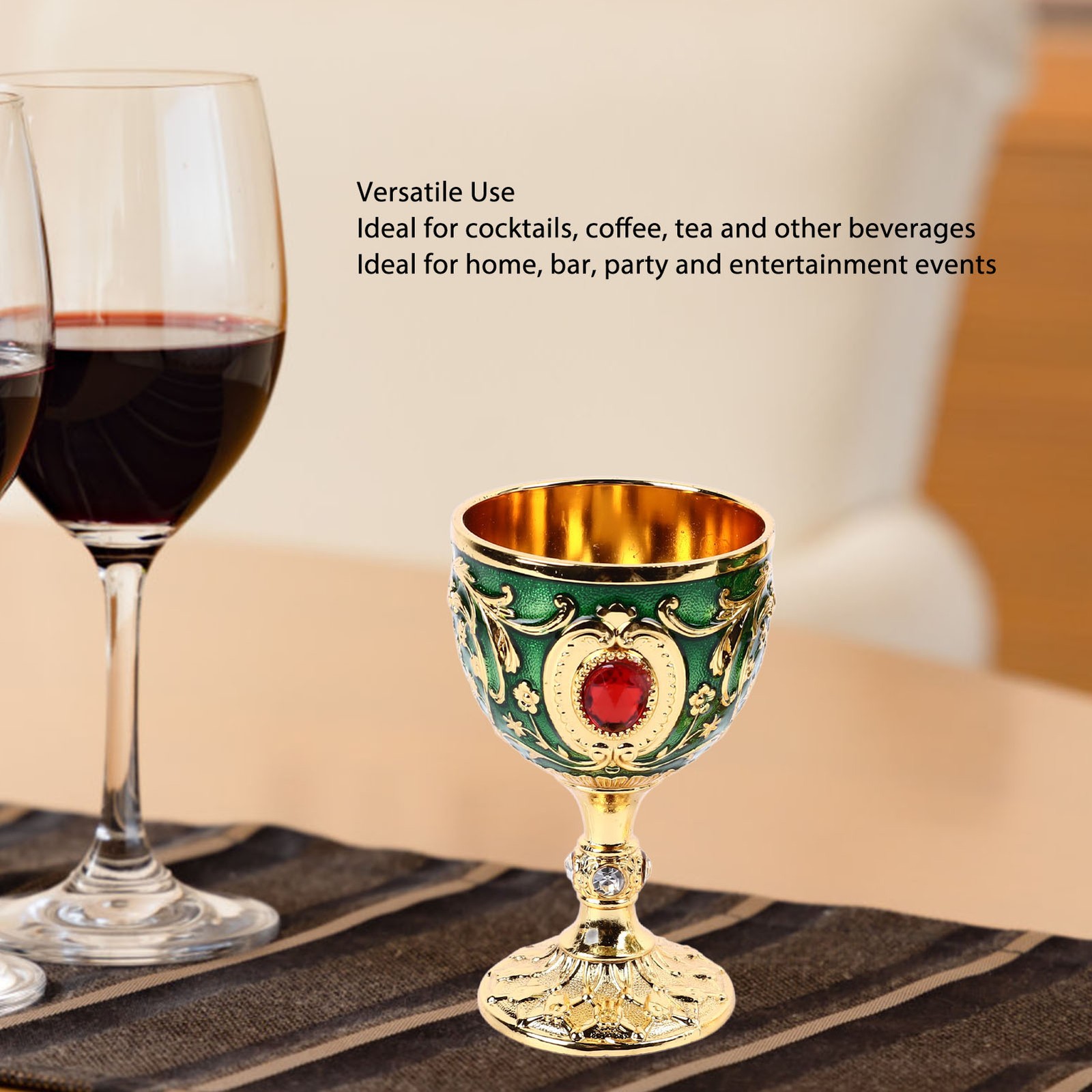 2pcs Vintage Alloy Wine Glass Elegant Durable Shatterproof For Home Bar Party Zi