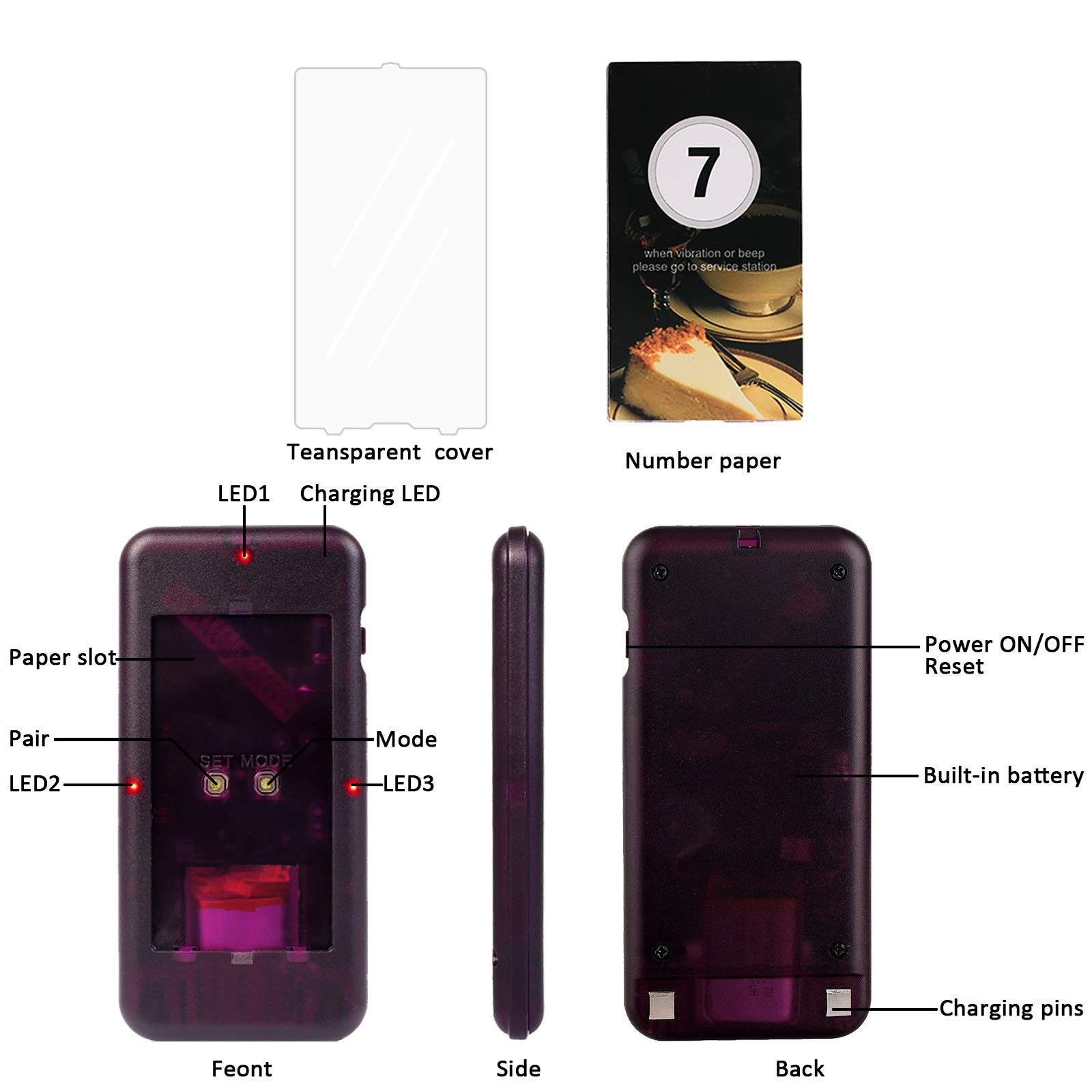 T111,T112,TD174 Single Buzzer,Lanyard Hole Design,3 Pompt Modes,Change Label ...