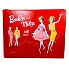 Vintage 1963 Mattel Barbie & Midge Doll Carrying Case Red 17x13x4 w/ Accessories