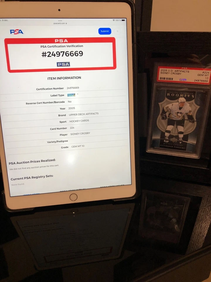 2005/06 Upper Deck Artifacts Sidney Crosby /750 PSA 10 Gem Mt Pop 7 Card #224 - Image 2 of 4