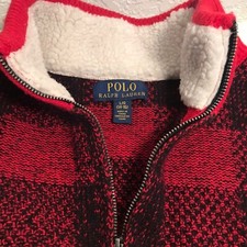 Polo Ralph Lauren Quarter Zip Sweater Youth L Buffalo Check Preppy Wool Blend