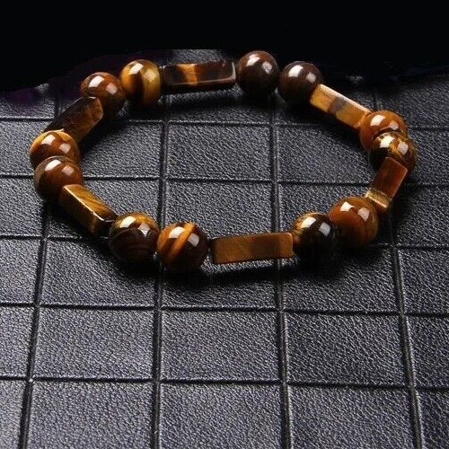 Bracelet Perles Oeil De Tigre Naturel Sur Mesure - Perles 8mm + Perle Ovale - Taille Standard 19cm Ou Personnalisée