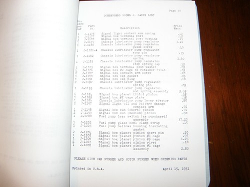 DUESENBERG MODEL J PARTS LIST BOOK 1931 - Picture 3 of 3