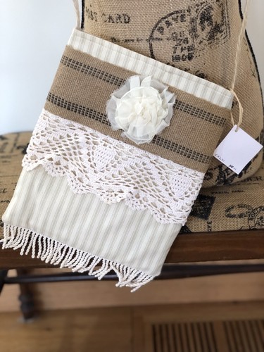 Bolso Bandolera Artesanal de Tela y Encaje. Vegano forrado marfil/beige - Imagen 1 de 12