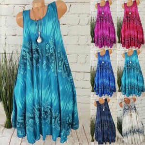 Womens-Boho-Summer-Midi-Dress-Holiday-Beach-Sleeveless-Baggy-Swing-Sundress