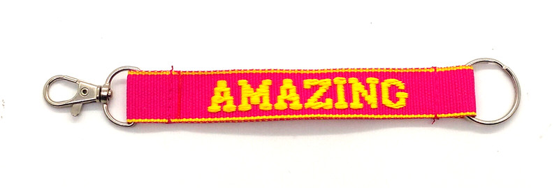 Vintage Embroidered Fabric "AMAZING" Lanyard Keyring Keychain