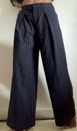 BNWT ZARA NAVY & WHITE PINSTRIPE MID RISE TAILORED PANTS TROUSERS SIZE: L - Picture 6 of 13