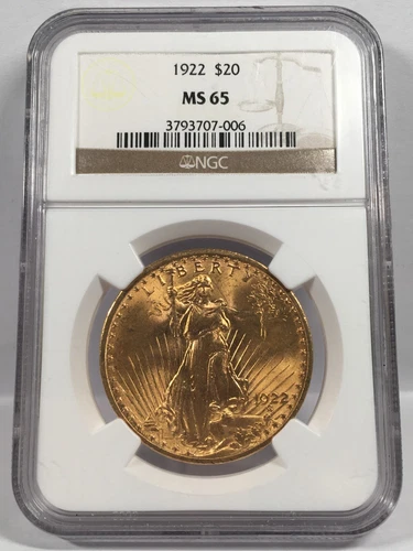 1922 $20 Gold Saint Gaudens NGC Graded MS65 03XXFC25