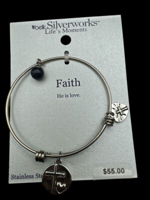 BNWT Belk Silverworks Life s Moments Stainless Steel Charm Bangle Faith God