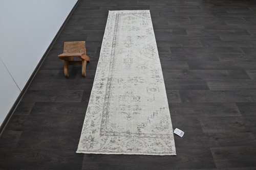 Vintage Turkish Runner Rug 2x9ft Wool Anatolian Handmade Hallway Oushak WHITE