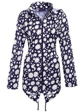 Ladies Light Waterproof Hooded Zip Daisy Rain Coat Jacket Cagoule Sizes XS-XXL