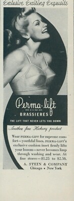 1944 Perma Lift Brassieres Pin Up Lift Never Lets You Down Vintage Print Ad L23