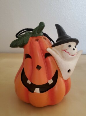 New Festive Halloween Pumpkin Ghost Hand Painted Figurine Fall GC Home Decor