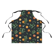 "Citrus Grove" - Orange & Leaf Patterned Chef's Apron