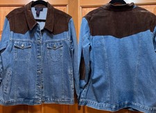 Qvc Denim & Co Vintage Denim And Suede / Leather Jacket With Elbow Patch 2x 2xl