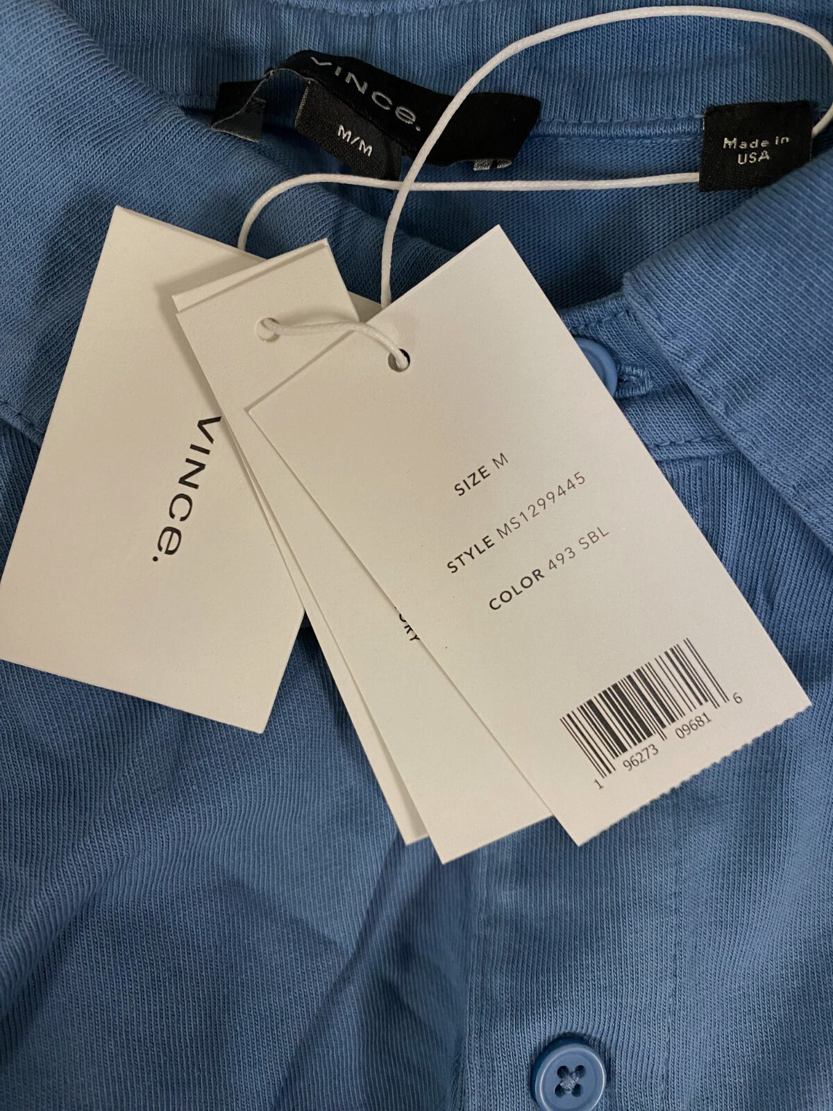 $125 Vince Mens Blue Cotton Knit Garment Dye Short Sleeve Polo Shirt ...