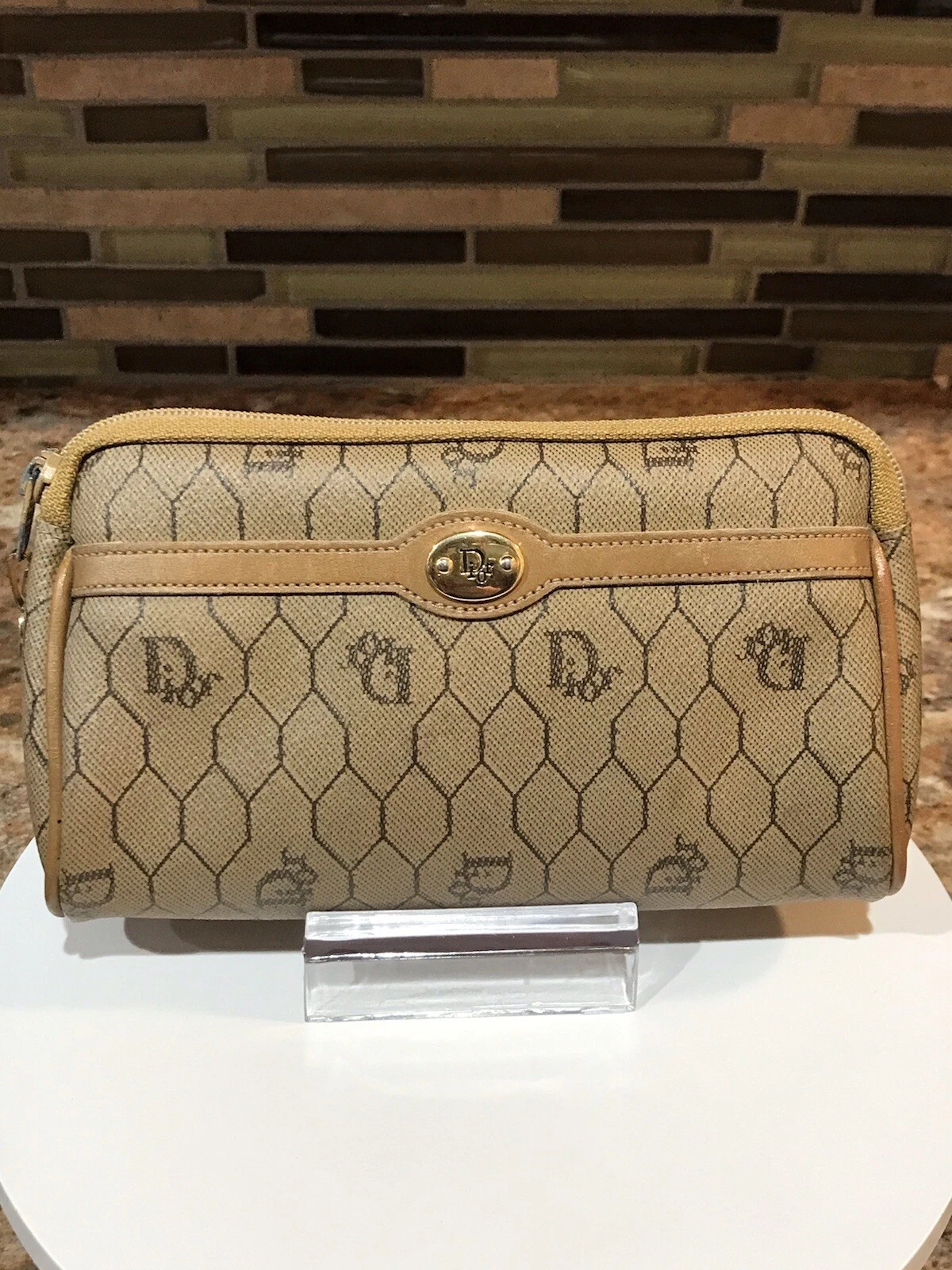 Sac à cosmétiques DIOR en cuir PVC nid d'abeille 