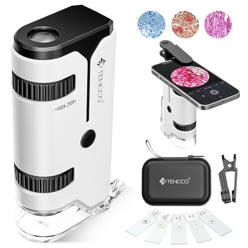 100x-250x Mini Pocket Microscope for Kids Adults, Protable Handheld White