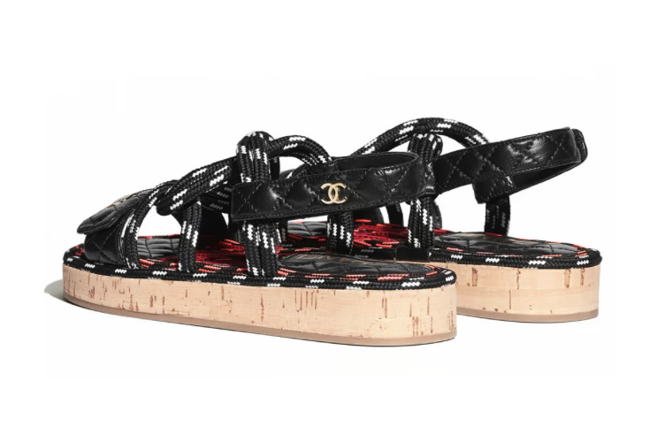Chanel 20S White Black Cord Rope Quilted CC Logo Mule Slide Strap