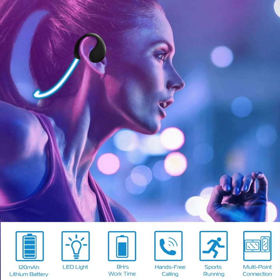 Wireless Sport Headset Headphone Stereo Music LED Illuminated Earphone W/Mic - Image 3 of 4