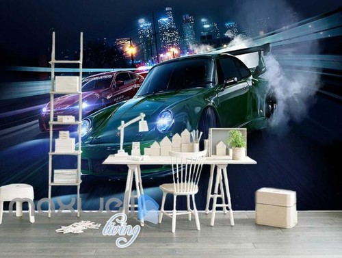 Racing Cars In The City Art Wall Murals Wallpaper Decals Prints Decor - Picture 2 of 7