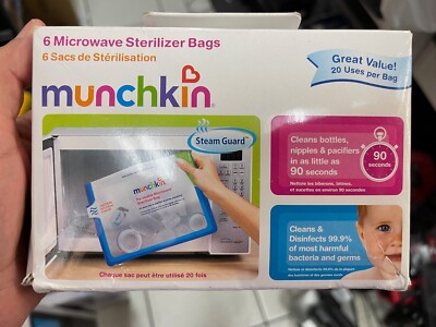 Munchkin Microwave Sterilizer Bags 6 bags - Reusable 20 Uses Per Bag NEW #5#