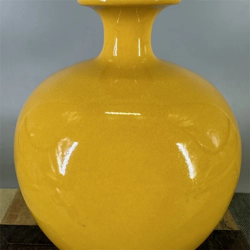 9" Collection China Qing Yellow Glaze Porcelain Plum Vase - Picture 4 of 5