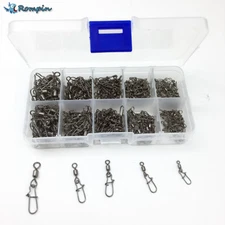 210pcs/box Fishing Rolling Swivels Snap Pin Line Connectors Solid Barrel Swivel 