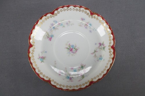 Haviland Limoges Pink & Blue Floral Red & Double Gold Gilt Bouillon Cup & Saucer - Picture 8 of 12