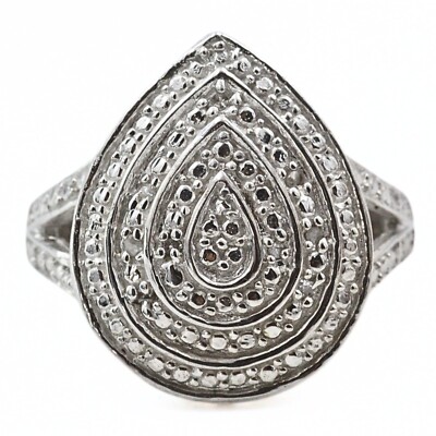 STS Karis Signed Pear Shape Rhodium Plate Diamond Ring Sz 7