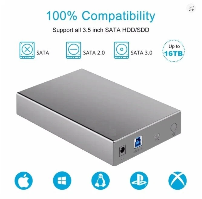 3.5" External HDD Enclosure SATA USB3.0 TypeC Case&Power Adapter 16TB HDD - Image 4 of 4